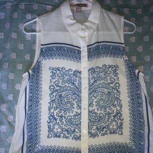 Blue and whit paisley blouse